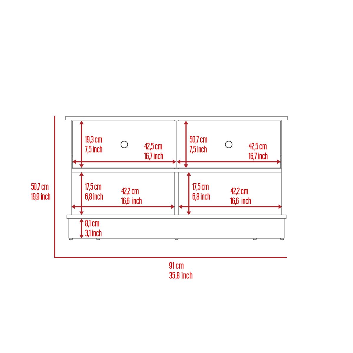Storage Bench with Two Drawers and Two Shelves — view 3