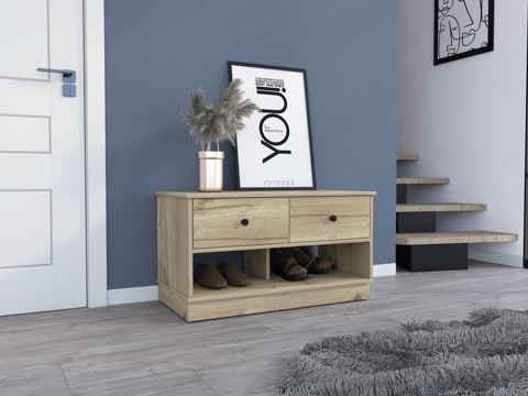 Storage Bench with Two Drawers and Two Shelves