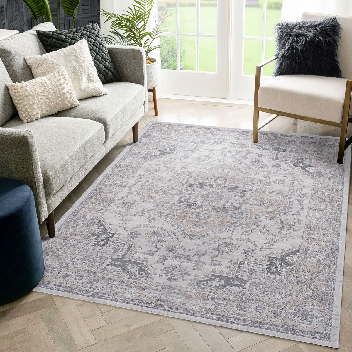7.9 x 10 Ft Ivory Oriental Area Rug
