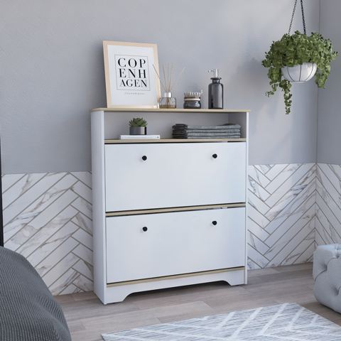 Two-Drawer Shoe Rack with Open Shelf