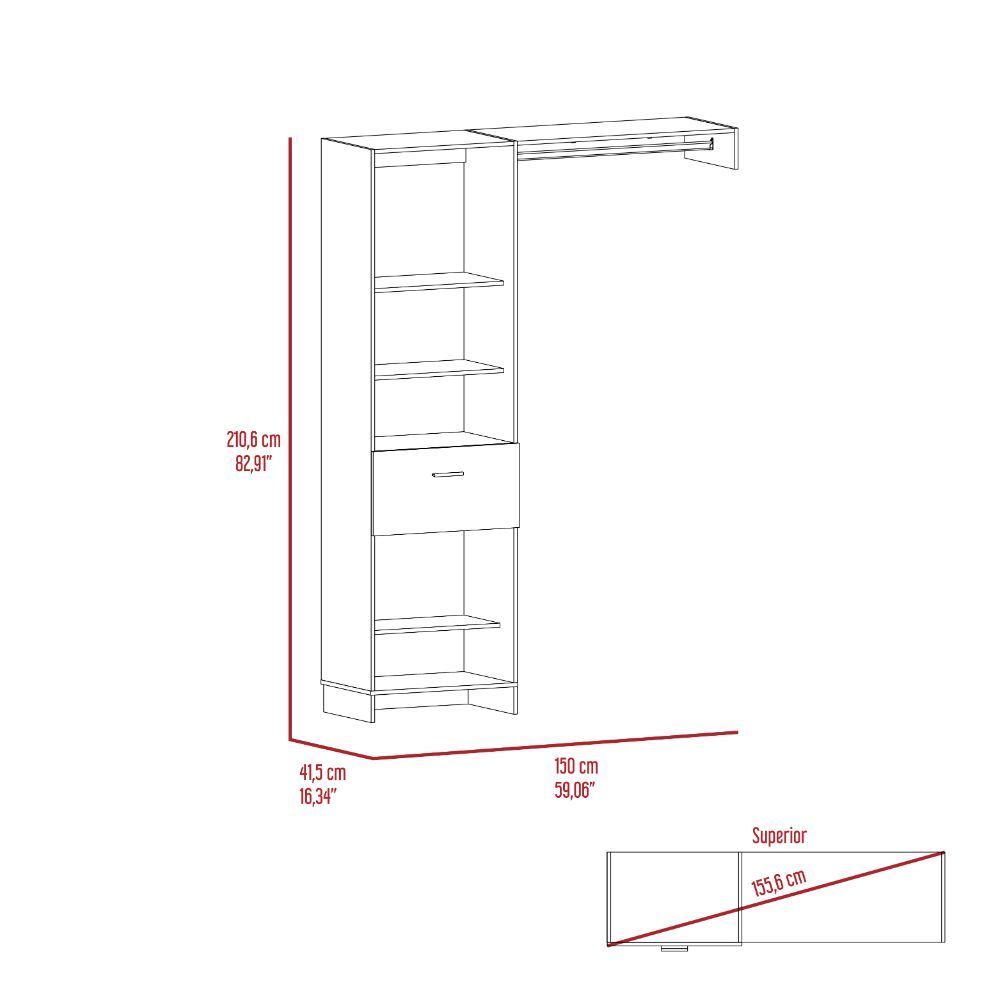 5-Shelf Closet System with Drawer and Rod — view 4