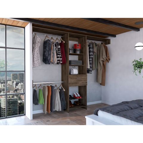 Closet System with Five Shelves and Three Rods