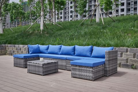 Wicker Patio Sofa with Cushions — view 1