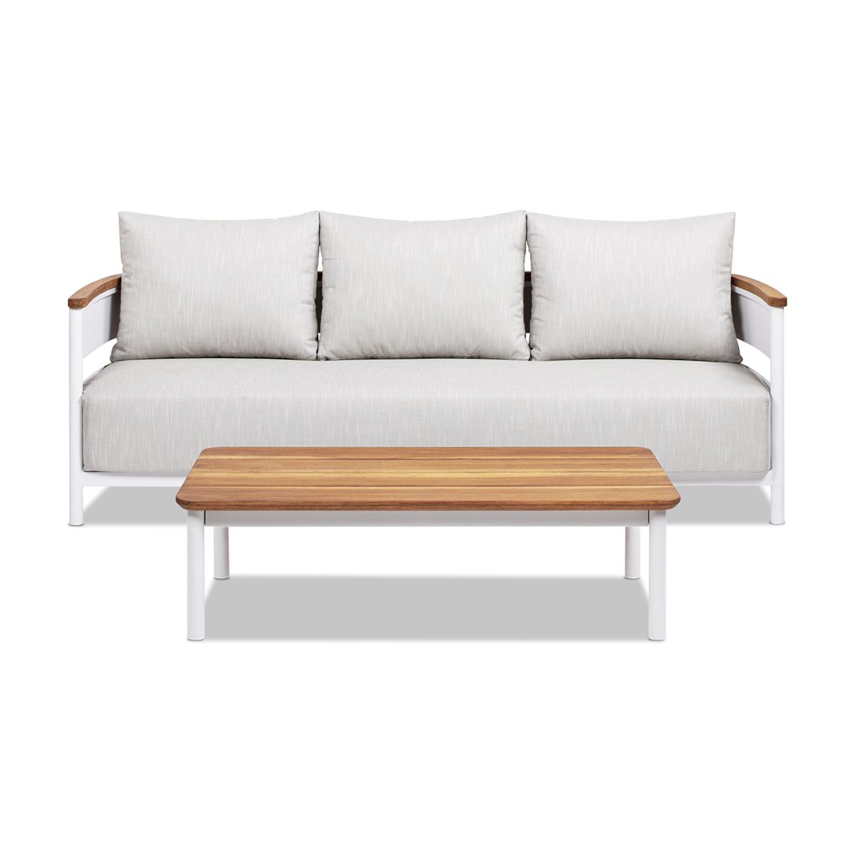 Teak and Aluminum Sofa and Coffee Table Set — view 4
