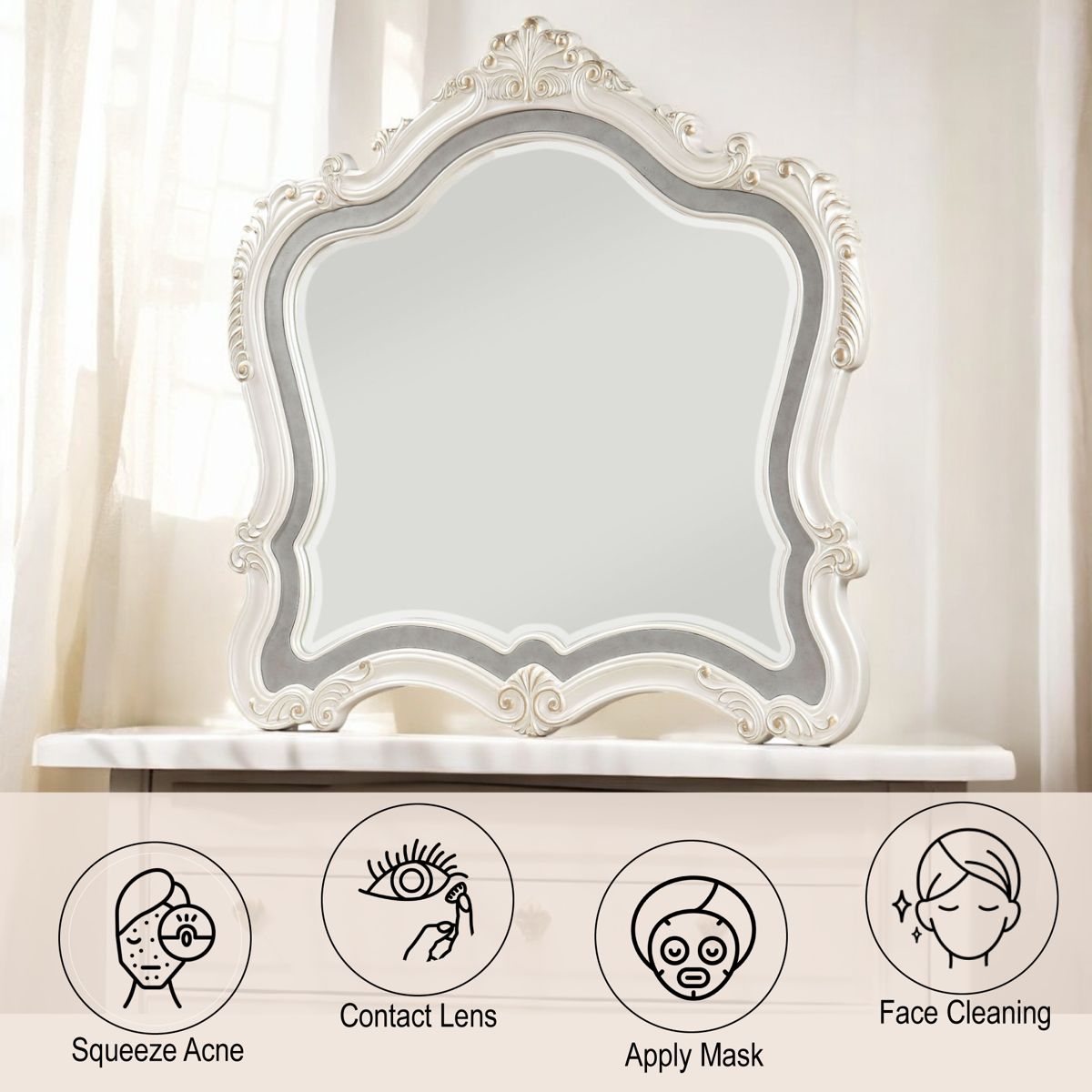 Beveled Mirror with Scrolled Trim and Crown — view 3