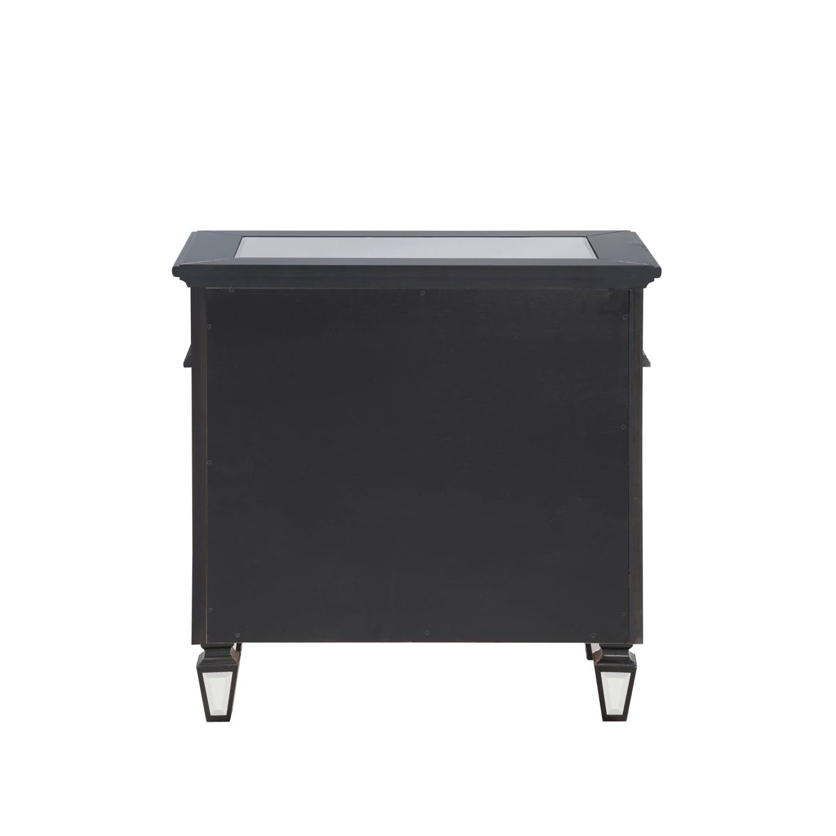Black Mirrored Nightstand with Sunburst Trim — view 2