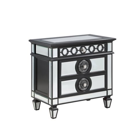 Black Mirrored Nightstand with Sunburst Trim