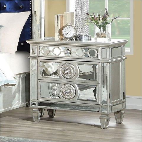Mirrored-Finish Two-Drawer Nightstand — view 1