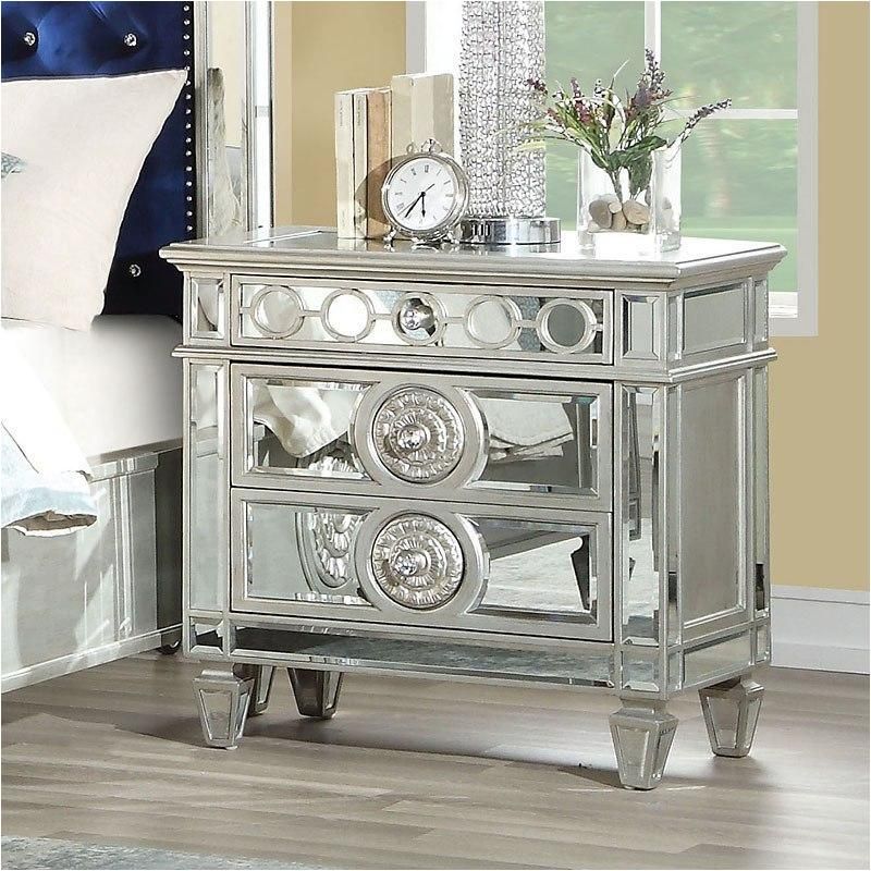 Mirrored-Finish Two-Drawer Nightstand