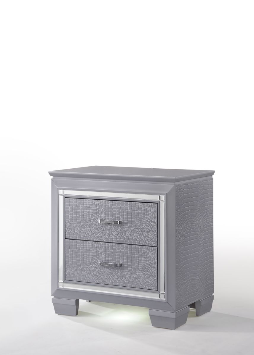 Two-Drawer Mirror-Accent Cabinet with LED Lights