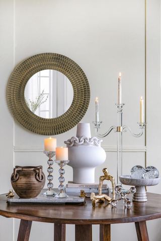 29.5-Inch Round Woven-Texture Accent Mirror