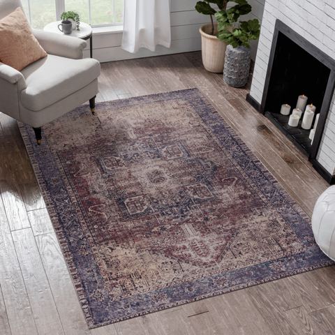 5 x 8-Foot Washable Area Rug, Burgundy/Blue