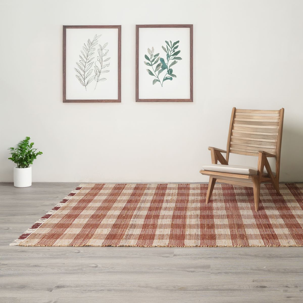 5 x 7 Ft Handwoven Jute and Cotton Plaid Rug