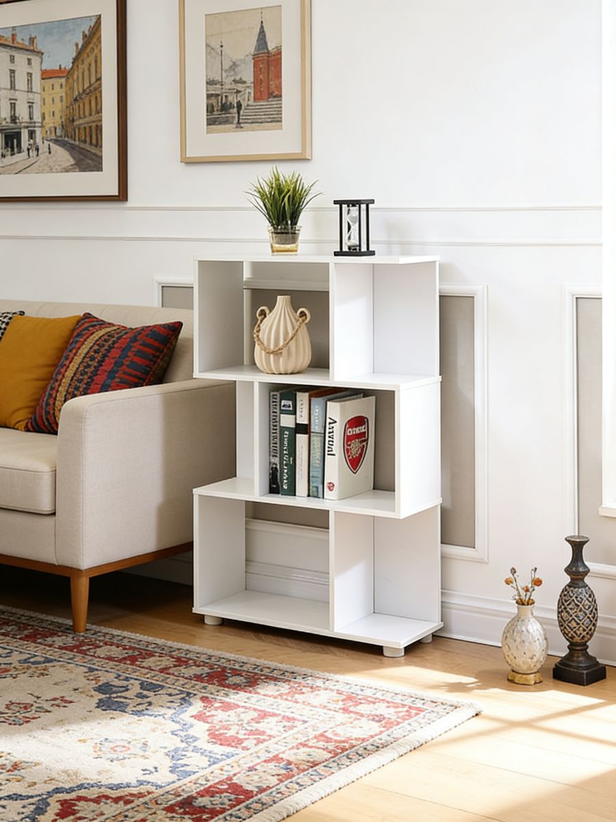 Modern Staggered 3-Shelf Bookcase — view 3