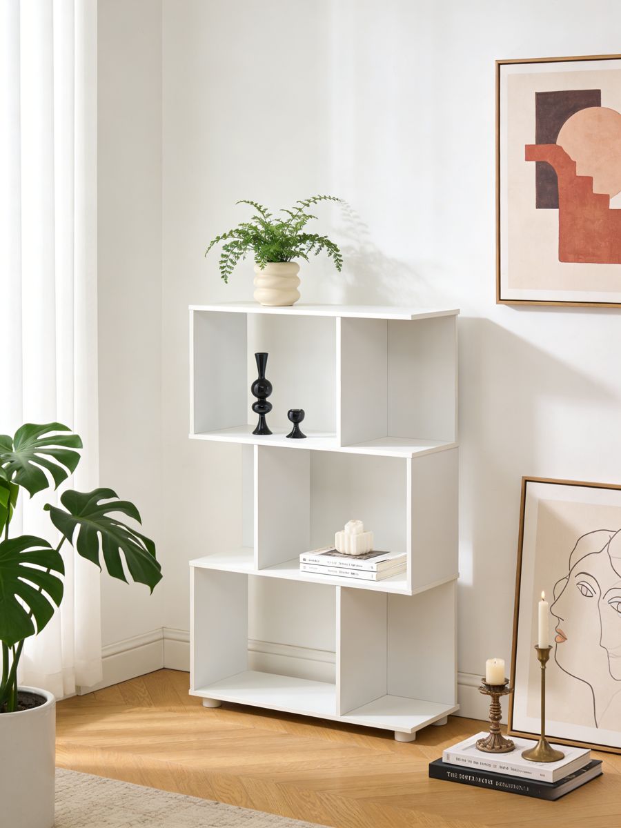 Modern Staggered 3-Shelf Bookcase — view 4