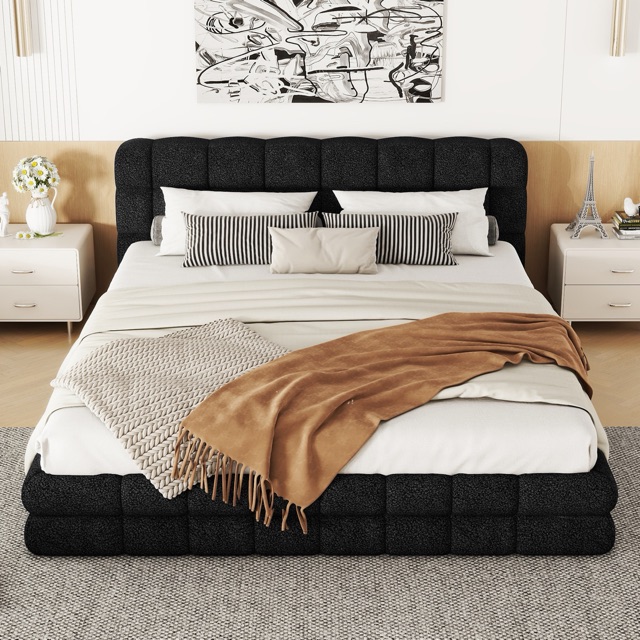 Queen Upholstered Platform Bed, Black