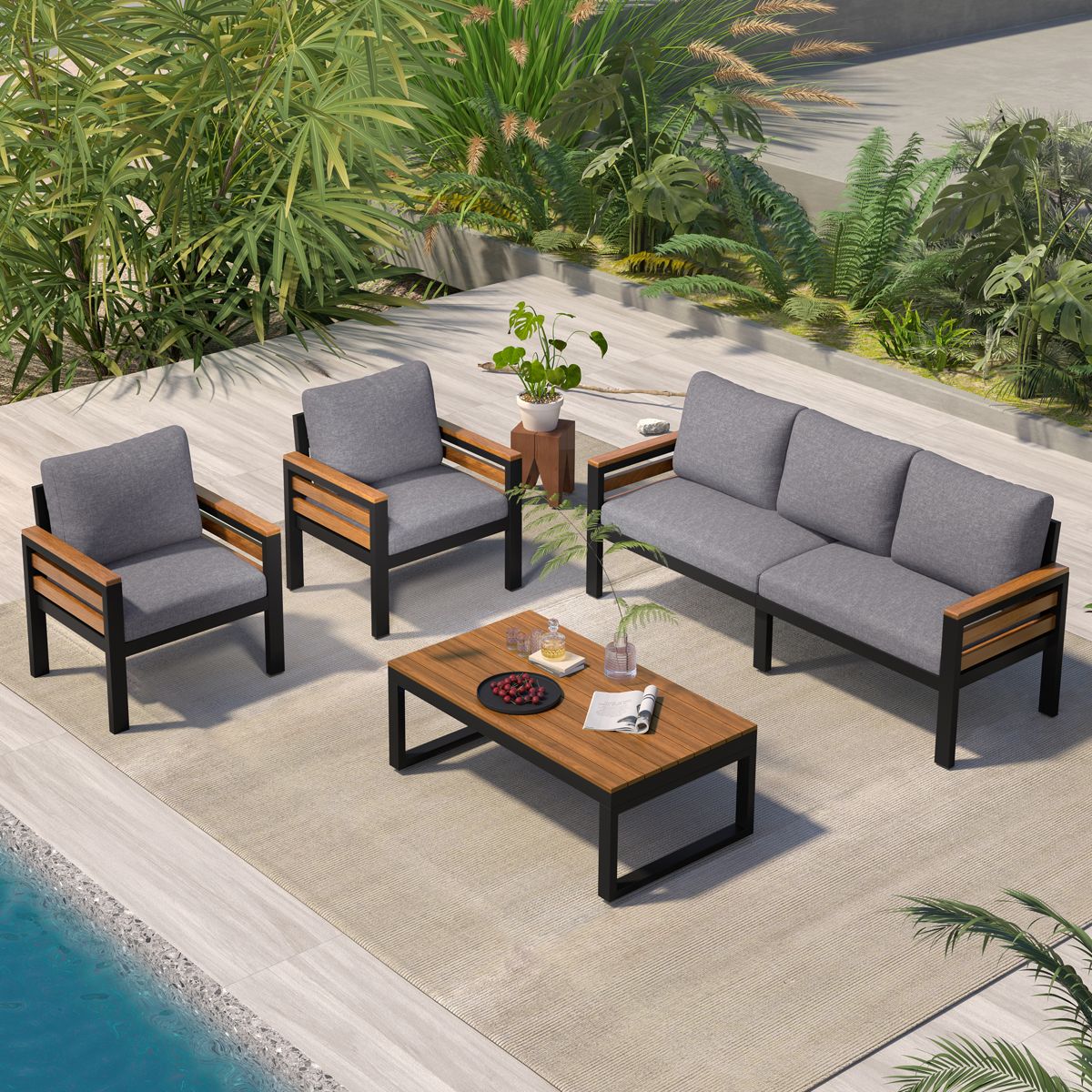 4-Piece Conversation Set with Acacia Armrests