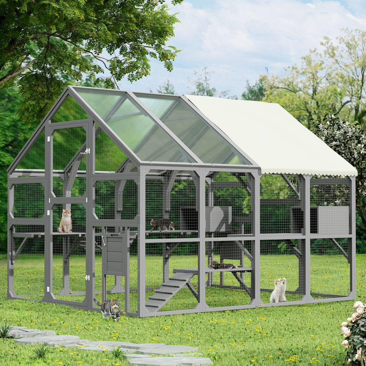 Walk-In Wooden Catio with Seven Platforms