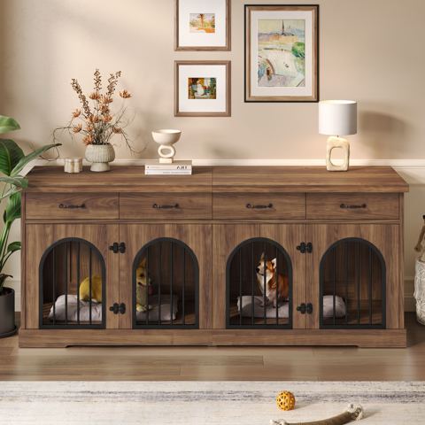70.8-Inch Double Dog Crate with 4 Drawers — view 1