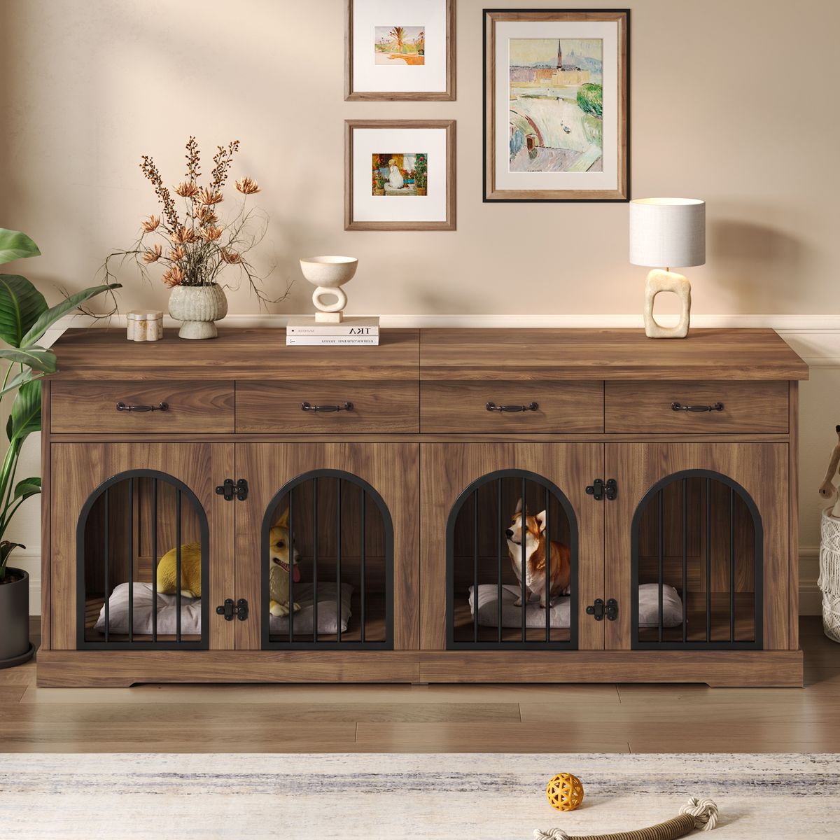 70.8-Inch Double Dog Crate with 4 Drawers