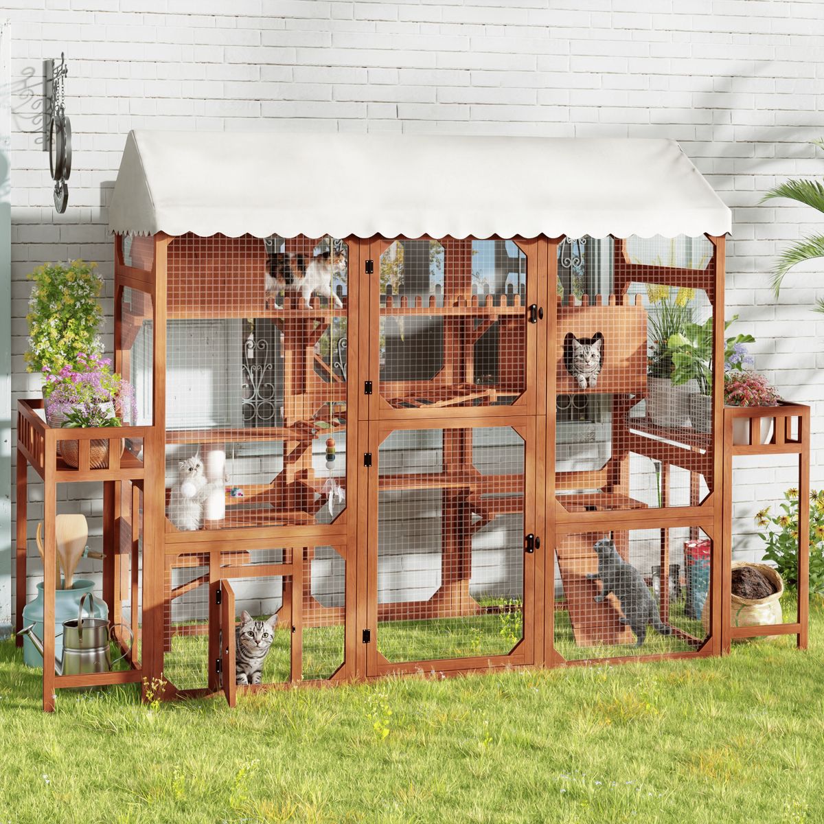 Outdoor Wooden Catio with Two Plant Stands