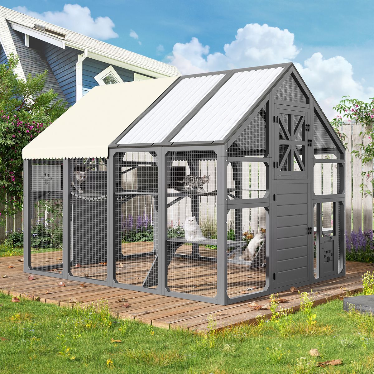 Walk-In Catio with Bridges and PVC Roof