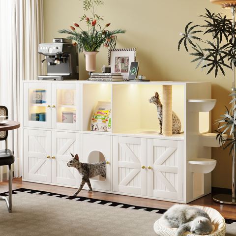 73-Inch Farmhouse Cat Litter Box Enclosure
