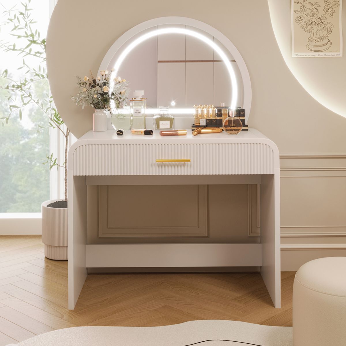 39-Inch Curved-Edge Vanity with Lighted Mirror