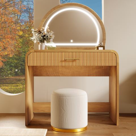 39-Inch Curved-Edge Lighted Vanity Table