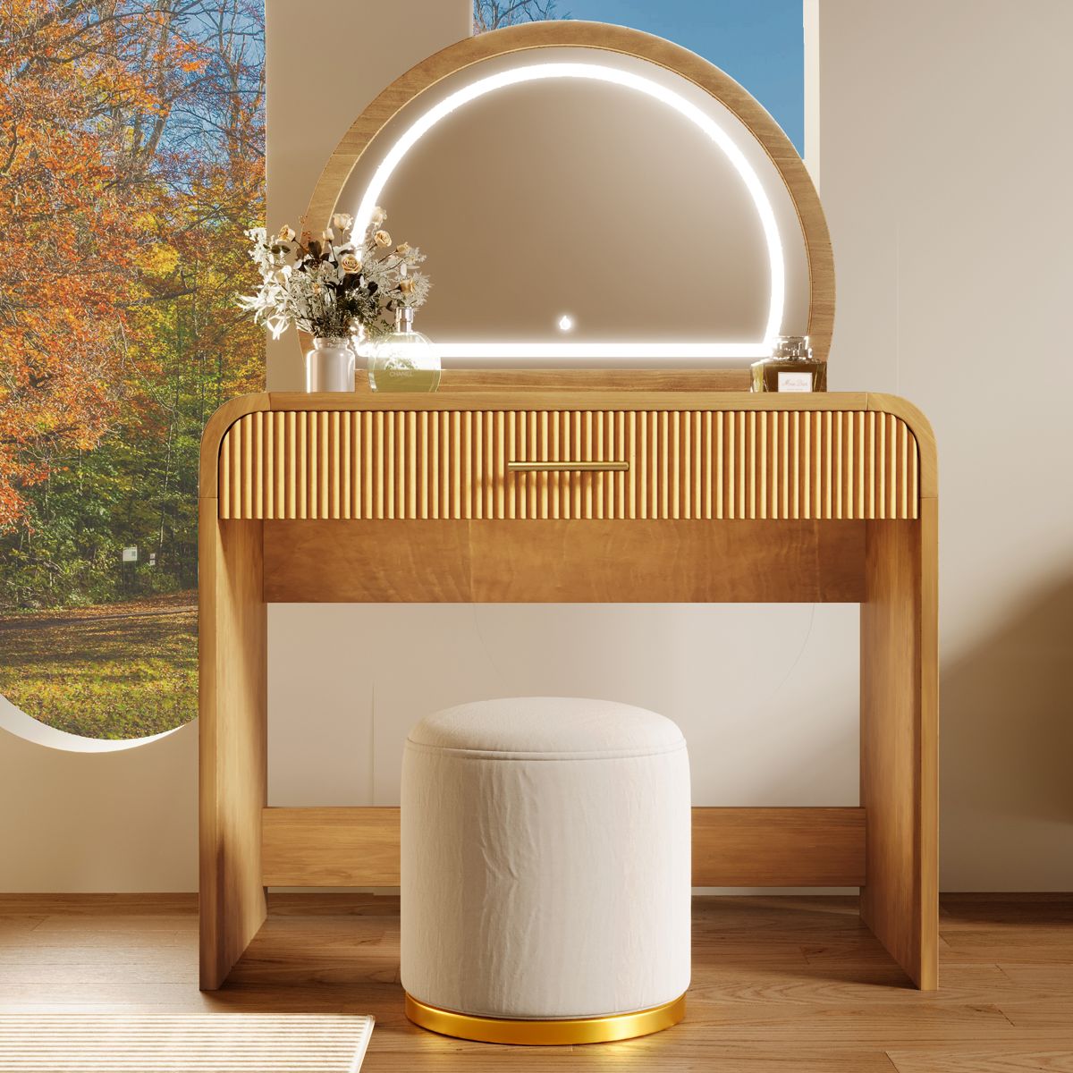 39-Inch Curved-Edge Lighted Vanity Table