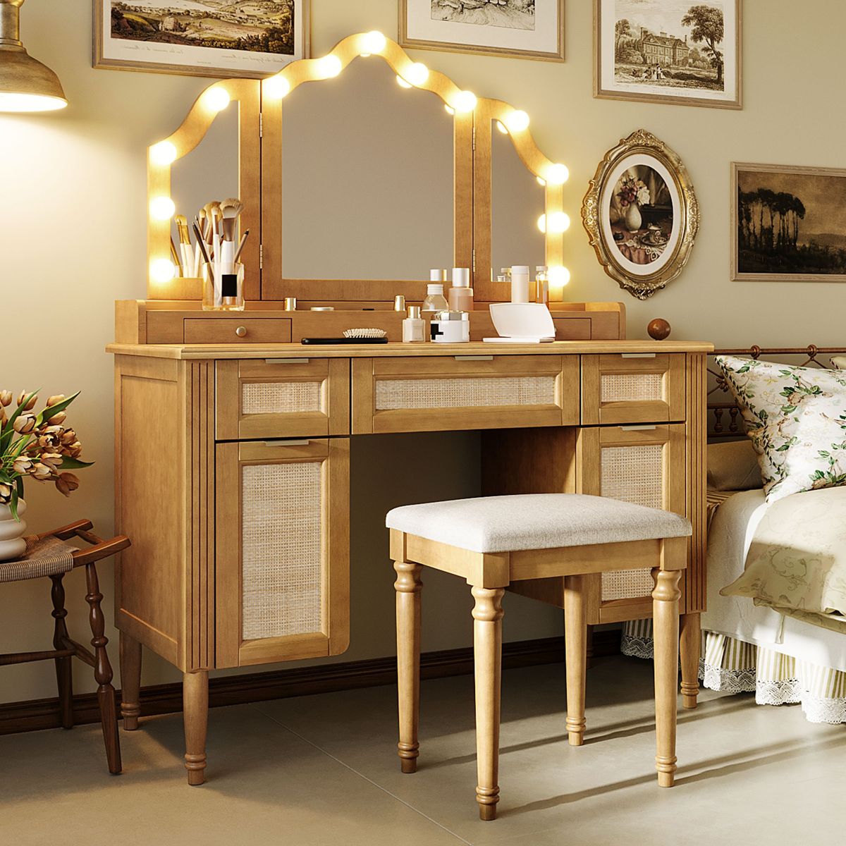 44-Inch Tri-Fold Hollywood Mirror Vanity Set — view 2