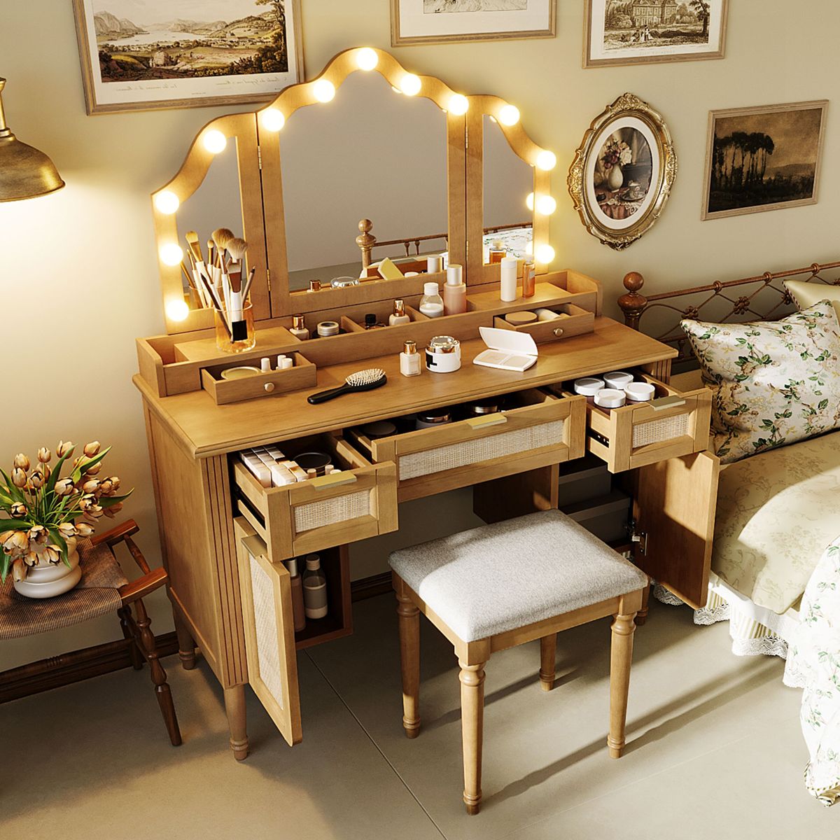 44-Inch Tri-Fold Hollywood Mirror Vanity Set — view 3