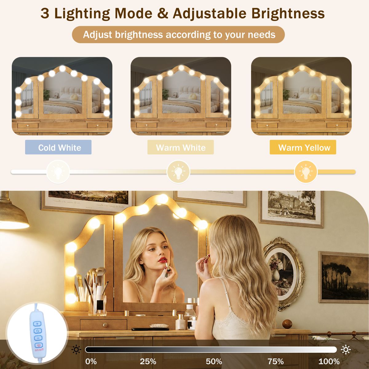 44-Inch Tri-Fold Hollywood Mirror Vanity Set — view 4