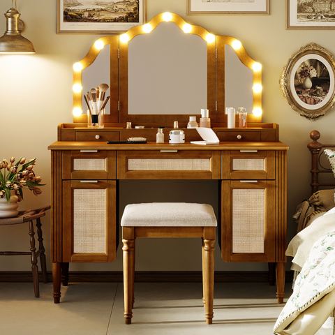 44-Inch Hollywood Vanity with Tri-Fold Mirror