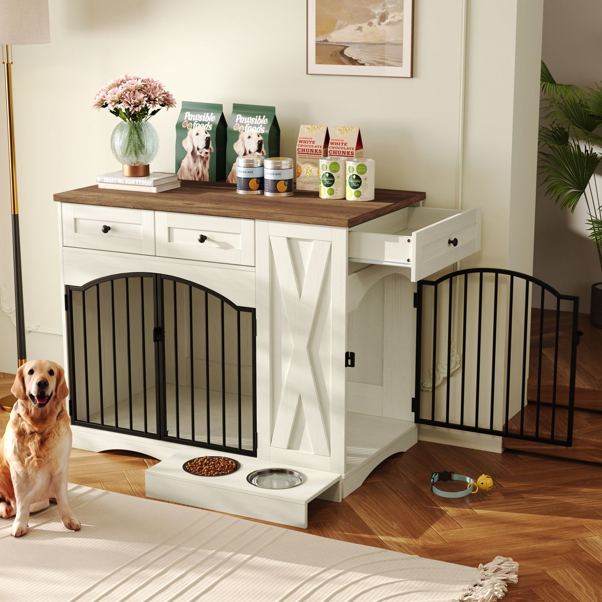 43-Inch Farmhouse Dog Crate with 3 Drawers — view 2