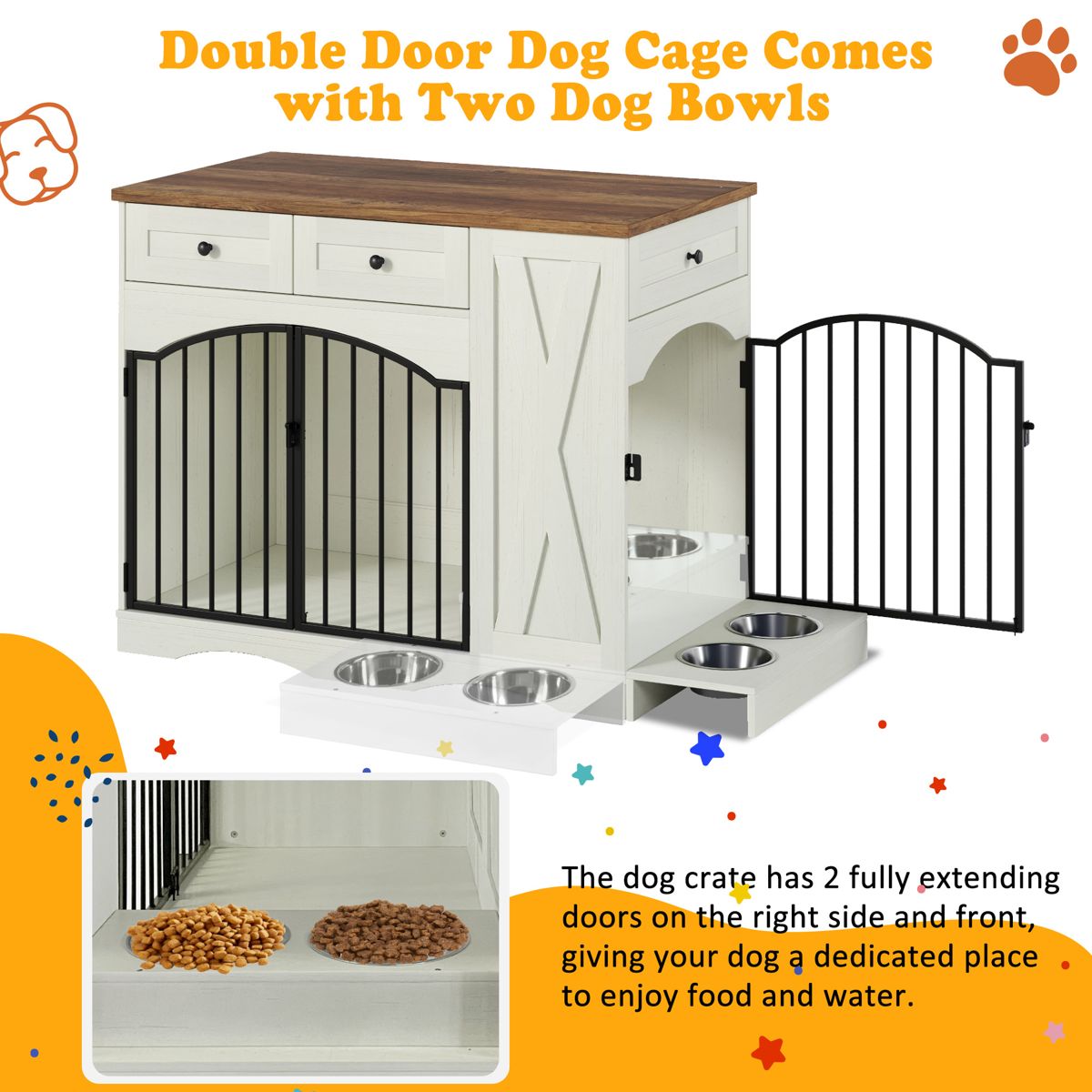 43-Inch Farmhouse Dog Crate with 3 Drawers — view 3
