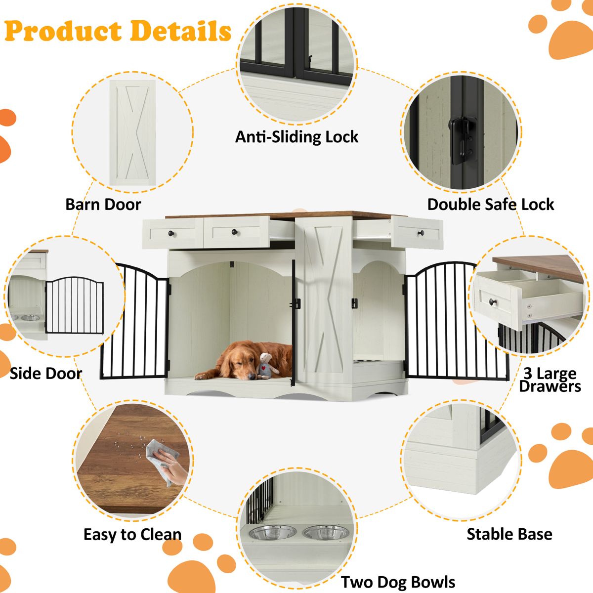 43-Inch Farmhouse Dog Crate with 3 Drawers — view 4