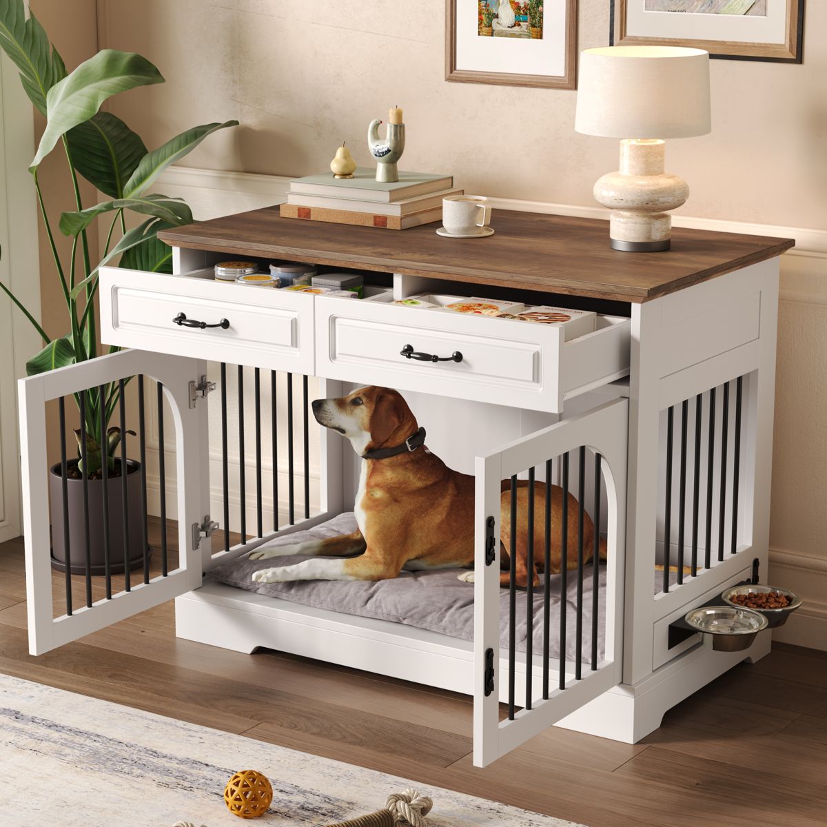 43.3-Inch Farmhouse Dog Crate with Two Drawers — view 2
