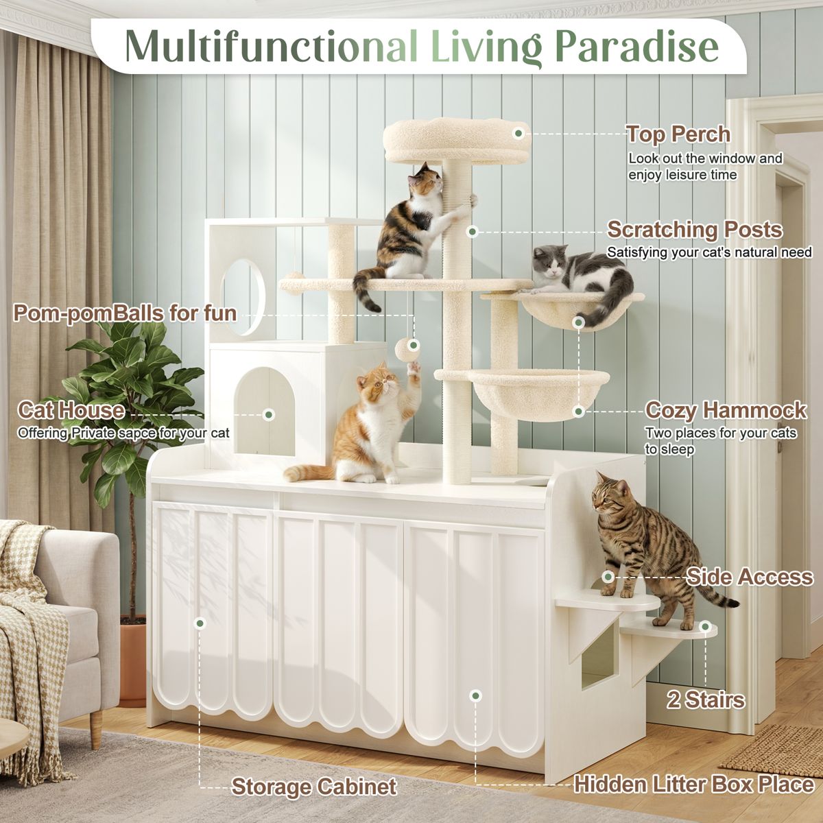 Cat Tree with Hidden Litter Box and Storage — view 4