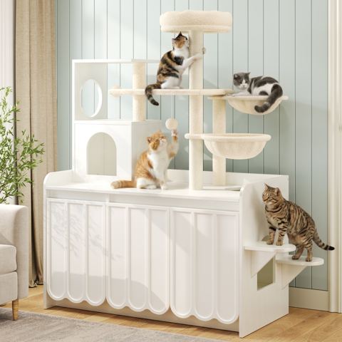 Cat Tree with Hidden Litter Box and Storage