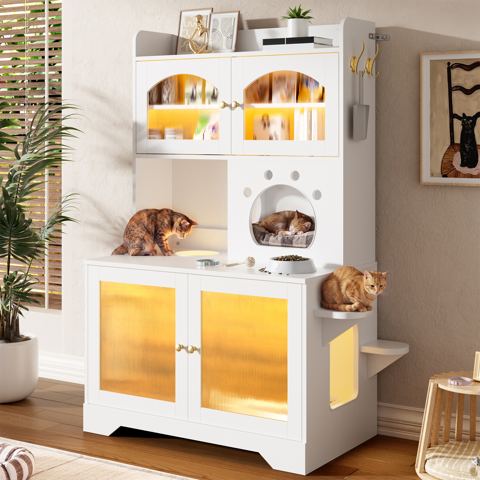 3-Tier Cat Litter Box Enclosure with Storage