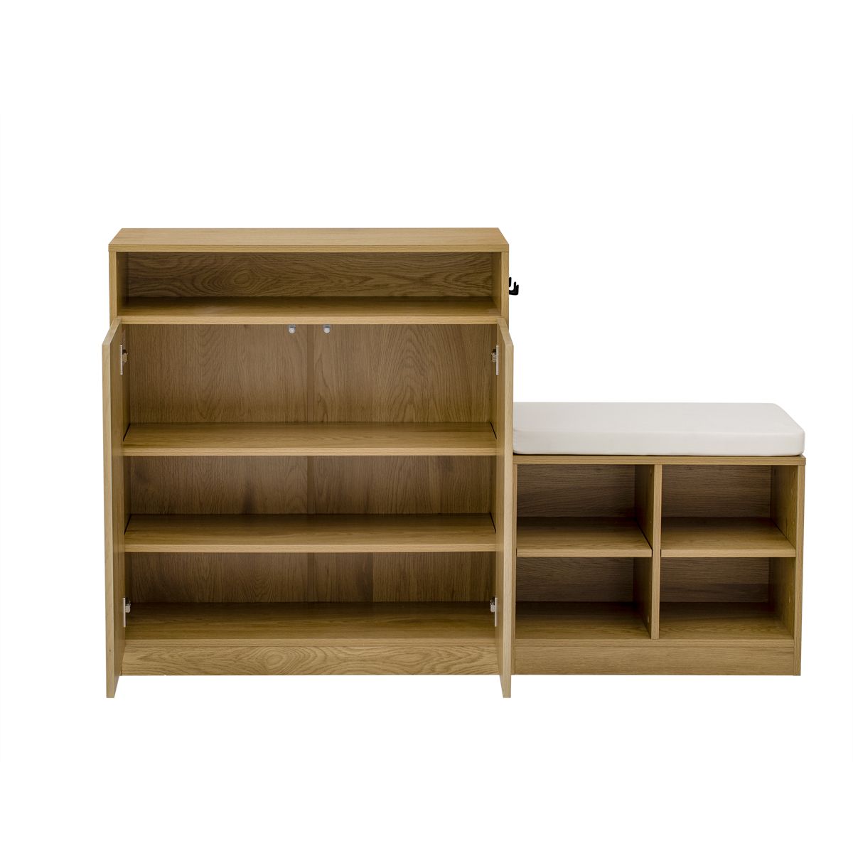 Entryway Shoe Cabinet with Bench and Hooks — view 4