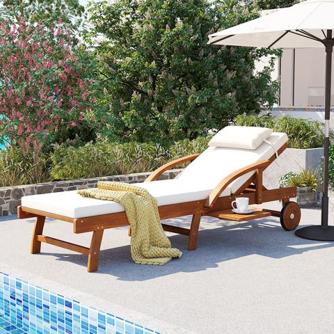 Acacia Lounge Chair with Cushions and Side Tray