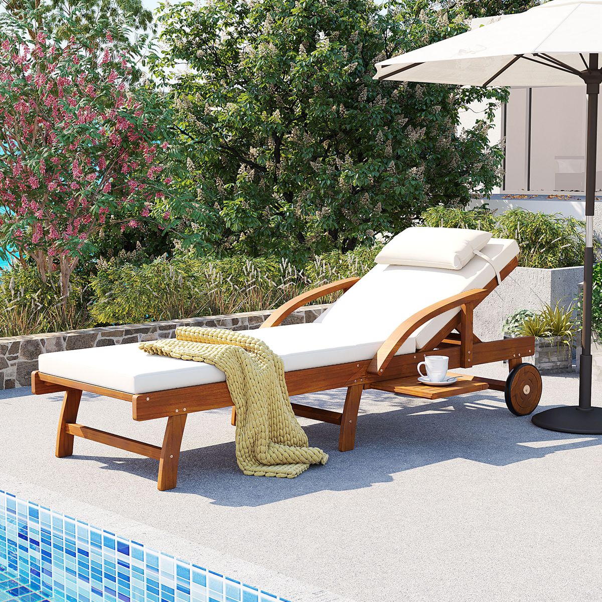 Acacia Lounge Chair with Cushions and Side Tray