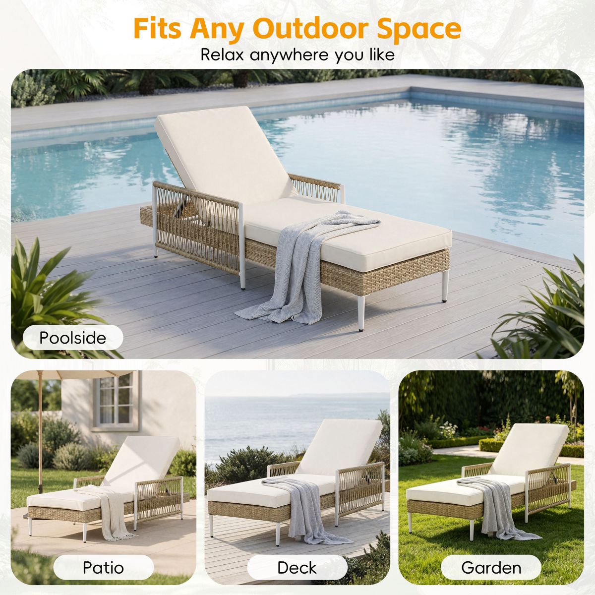 Wicker Chaise Lounge with 6-Position Recliner — view 4