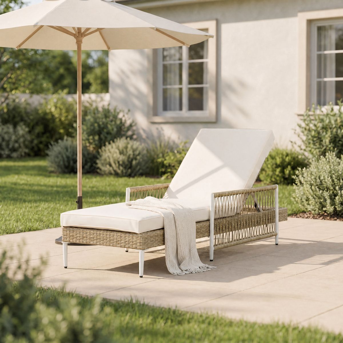 Wicker Chaise Lounge with 6-Position Recliner