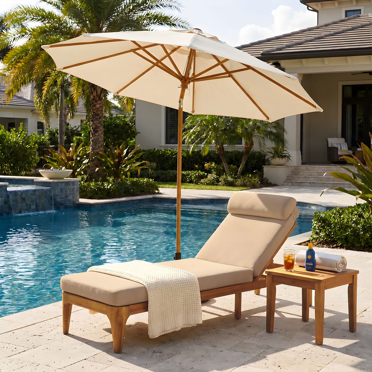 Acacia Chaise Lounge with Head Pillow