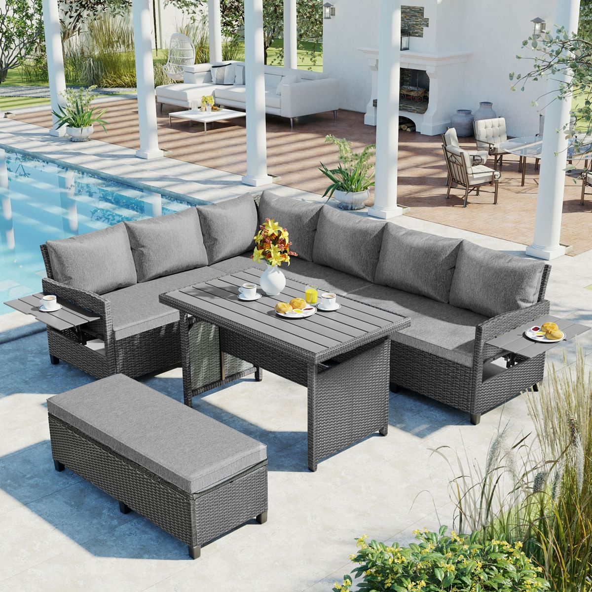 5-Piece L-Shaped Wicker Sectional with Table