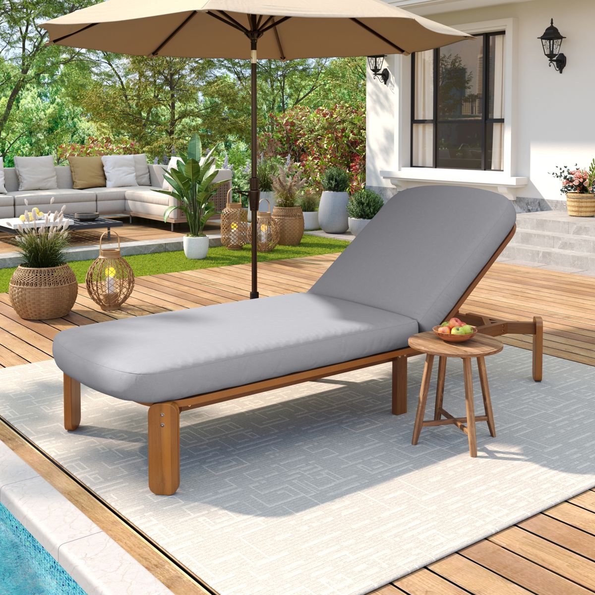Acacia Wood Adjustable Chaise Lounge