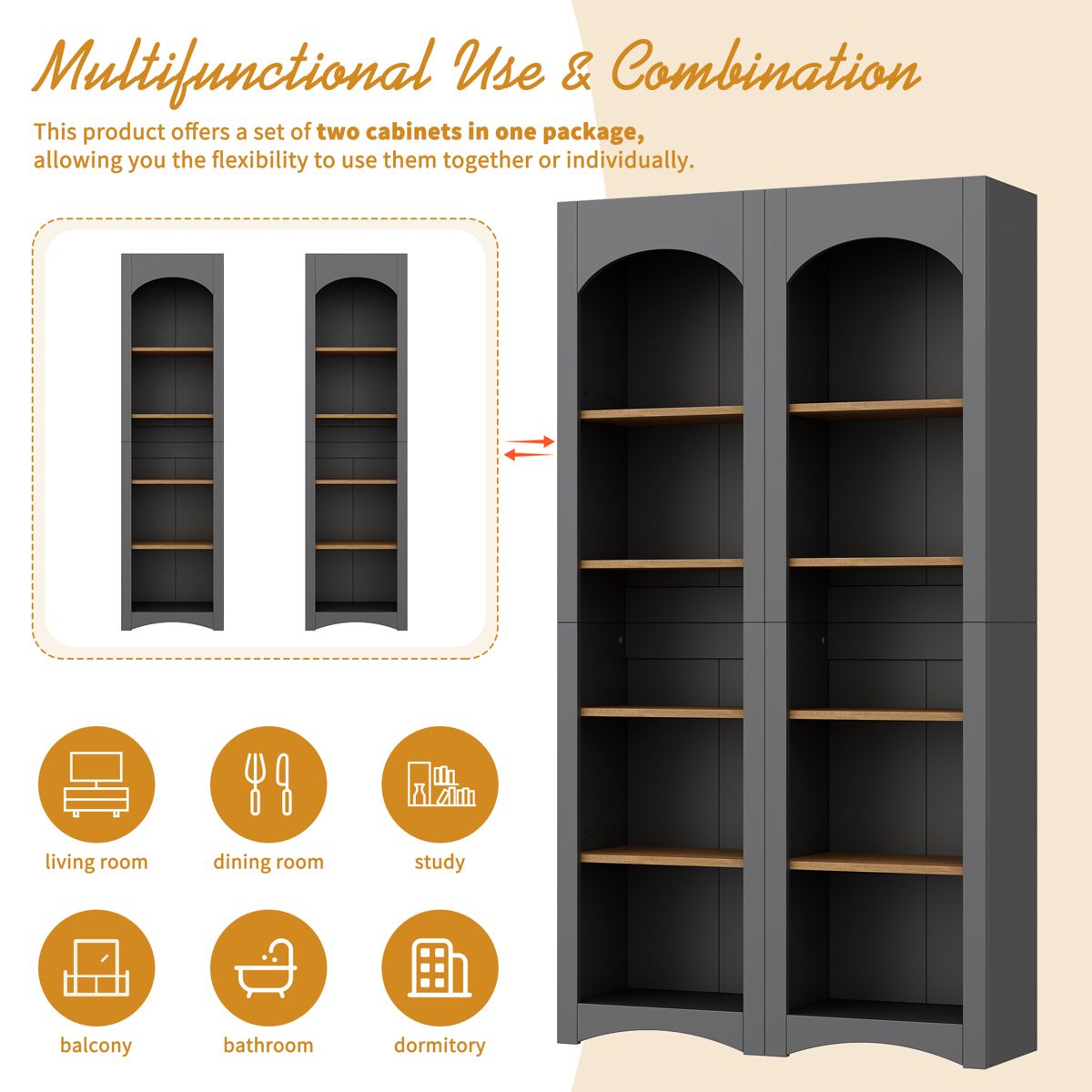 72-Inch Five-Tier Bookcases, Set of Two — view 3